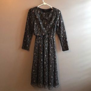 Vintage Black Dress with Silver Floral Overlay